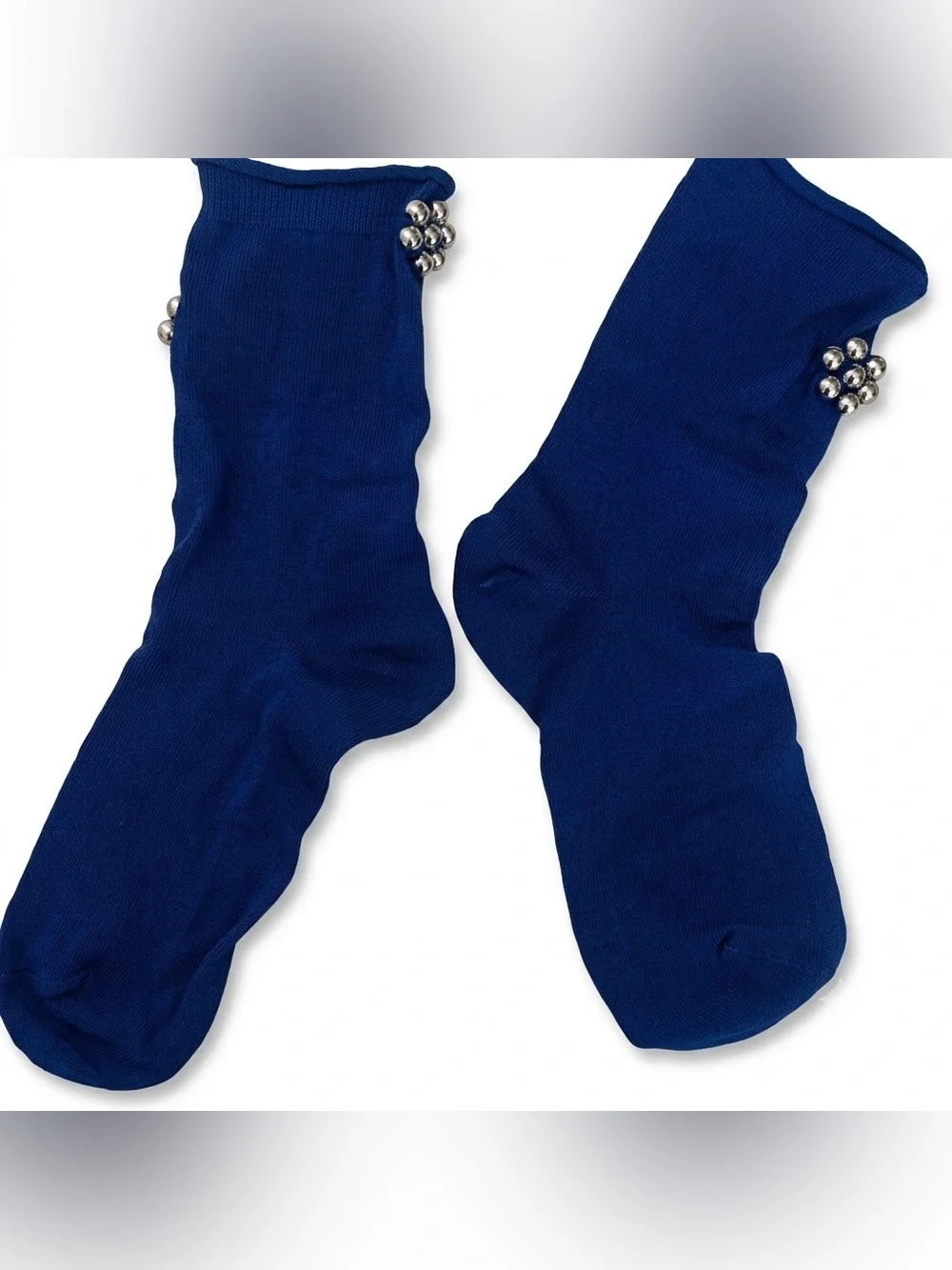 Christmas blue stainless steel snowflakes socks, adult size, artisan made